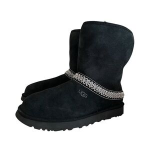 UGG Black Suede Boots with Geometric Trim short crescent New wo box